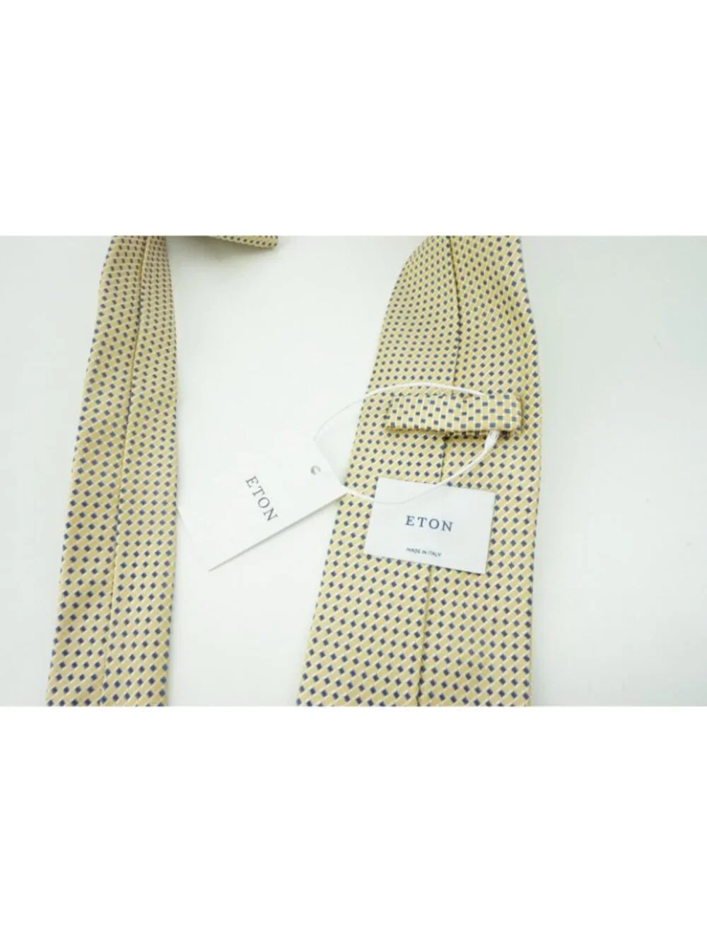 Eton Banana Yellow Sapphire Blue Geometric 100% Silk Tie Brand New With Tags